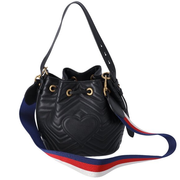 GUCCI GG Marmont Shoulder Bucket Bag 476674 Black Leather - Picture 4 of 10
